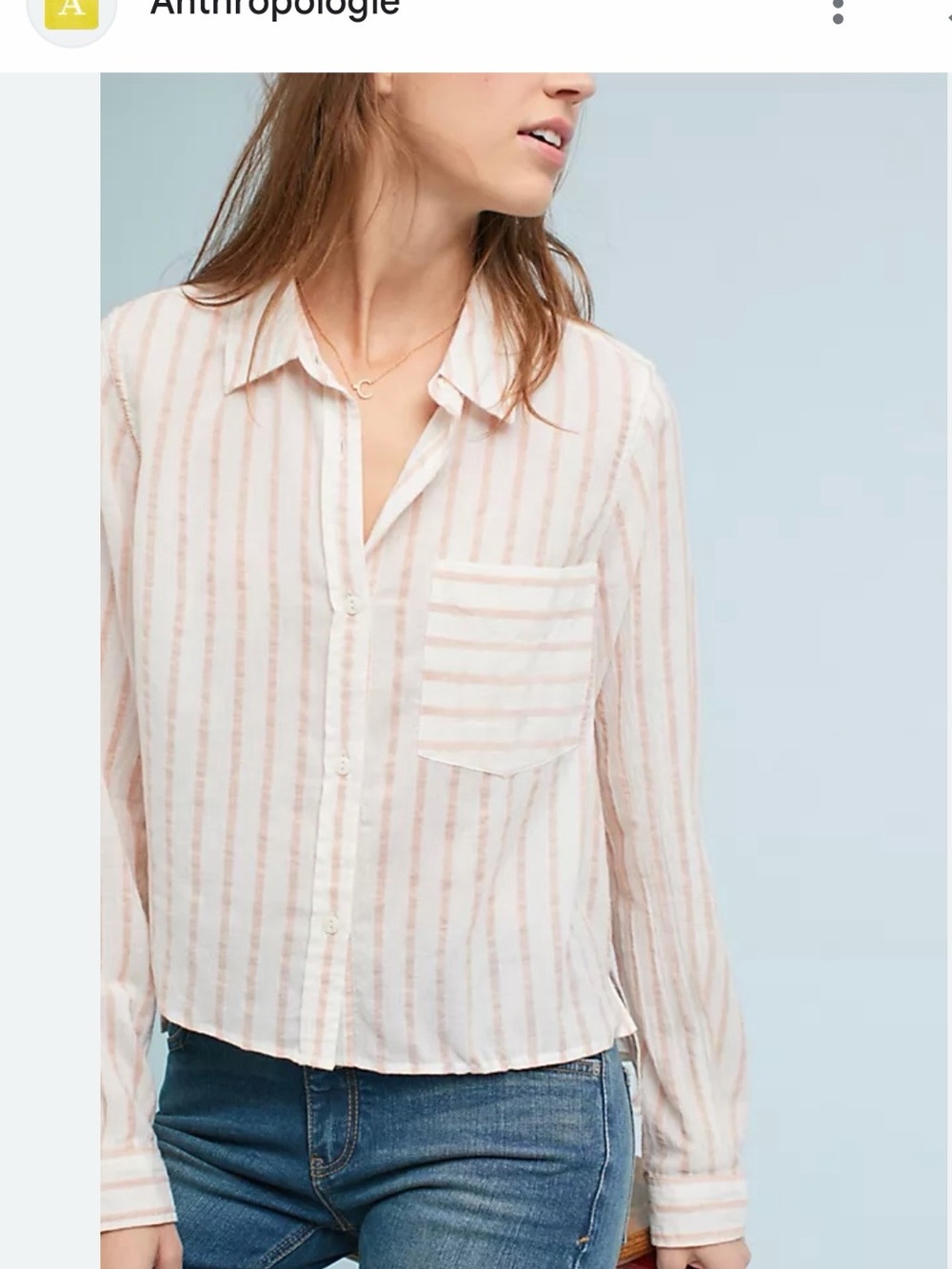 Current Elliott- Striped Button-Down Shirt in Light Pink